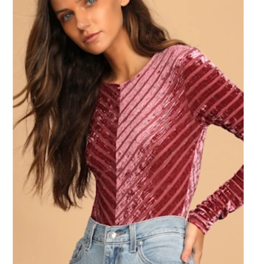 Lulu's Plush Velvet bodysuit in Rich Pink